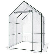 Serra a casetta da giardino orto con porta telaio in acciaio telo PVC H 195 cm