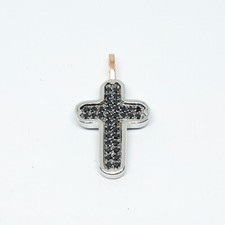 Pendaglio oro bianco 18 kt 750 croce diamanti neri -862/ST-