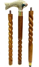 Bastone da passeggio testa di pesce manico ottone canna vintage legno 37" fatto a mano regalo