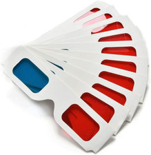 Occhiali Di Carta 3D, Anaglifo Rosso E Ciano, Cornice in Cartone Bianco, 50 Paia