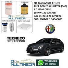 KIT TAGLIANDO 4 FILTRI ALFA ROMEO GIULIETTA 2.0 JTDM DIESEL MJET 103KW 140 CV