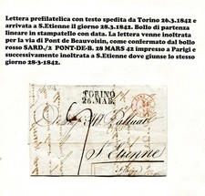 PRE07 - Prefilatelica da Torino a St.Etienne (F) con timbro transito  26.3. 1842