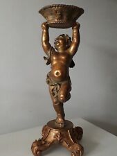 Colonna Portavaso Statua Antica in Stile Barocco Putto Dorato '900 Statua 65 Cm 