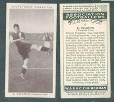 ASSOLUTA R@RIT@' FIGURINA ORIGINALE FOOTBALLERS-NORWICH CITY 1938 E.COLEMAN*N.6