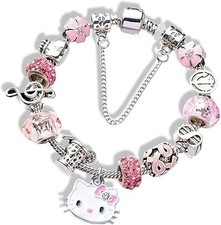 Bracciale Hello Kitty Charm Gioielli Moda Braccialetto Regolabile Acciaio Inox Nuovo