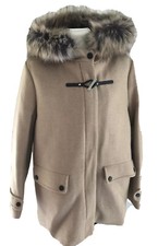 Zara Kids Dufflecoat giacca 164 cappuccio pelliccia web cammello cappotto di lana nuovo 13/14