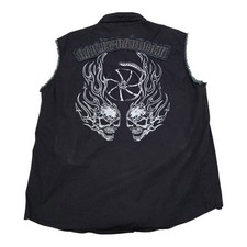 Harley-Davidson Gilet Denim con Teschi, Uomo Large, Bottoni, Nero