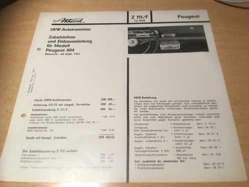 Peugeot 404 accordo 111 f - peugeot, 111/f