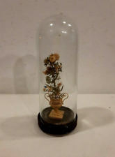 VECCHIA CAMPANA IN VETRO - VASO IN METALLO COLOR ORO, FIORI IN TESSUTO, RELIQUIA