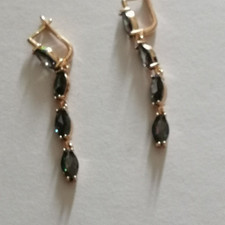 Orecchini pendenti da donna placcati in oro 14 kt 585 di colore giallo e zirconi