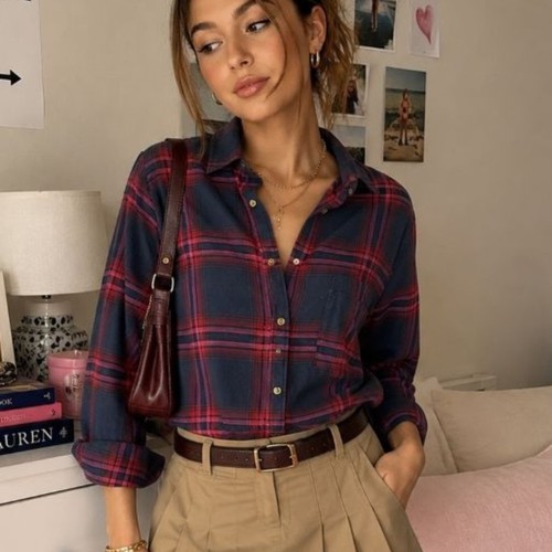 Women hollister plaid button - women's,