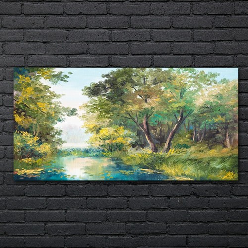 Dipinto olio foresta acqua