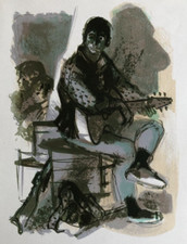 Litografia d'epoca - Paul Guiramand (1926-2007) - Uomo che suona la chitarra