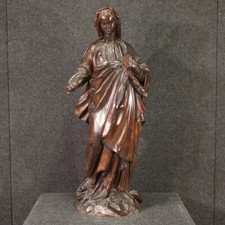 Antica scultura in legno Madonna statua lignea antiquariato XIX secolo