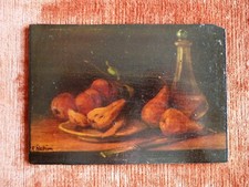 Natura morta quadro olio su tavola firmato pittura classica frutta e bottiglia