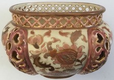 antico vaso da giardiniere porcellana oro art nouveau Zsolnay hp reticolato Ungheria