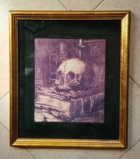 Quadro Vanitas Memento mori teschio stampa in cornice legno vintage