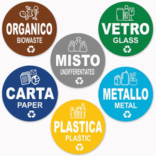 ® 6 Adesivi Raccolta Differenziata Formato 9.5 Cm Di Diametro - Etichette per Co
