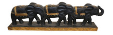 Scultura Trittico di Elefanti in Legno Massello – 99x15x30h cm – Intagliata e Di