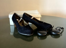 Scarpe da flamenco Gallardo vintage tacco cubano nere con castagne in ebano, taglia 9