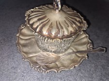 Antica Formaggiera zuccheriera in argento 800 e cristallo lavorata a mano