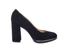 SCARPE DECOLLETE' DONNA ATELIER E100 CAMOSCIO NERO TACCO ALTO MADE IN ITALY 