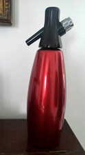 VINTAGE BOTTIGLIA SIFONE SELTZ GIMAS ACCIAIO ROSSO ANNI '70 ITALY DESIGN