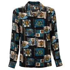 DOLCE & GABBANA Camicia In Seta Con Stampa Barocca Di Leone Nero Blu