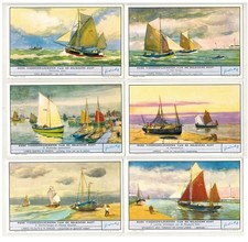 Liebig S1583 Set 6 Carte Vecchie Barche da Pesca sulla Costa Belga Fiamminga Ed. 1954