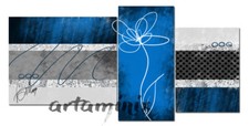 QUADRI MODERNI ASTRATTI BLU GRIGIO ARGENTO FIORE POIS ARREDO CASA