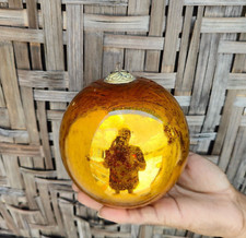 Antico Tedesco Kugel 4.9 " Ambra Rotondo Vetro Sfera Natale Ornamento Originale