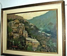 Dipinto ad olio di Ezelino Briante (1901 - 1971)- Paesaggio di montagna con case