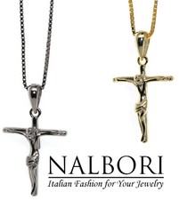 collana ciondolo croce tutto vero argento 925 bagno oro giallo bianco crocefisso