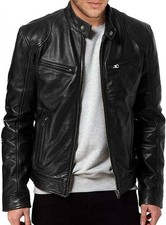 Giacca Pelle Uomo Biker Jacket Moto Morbida Pelle di Agnello Giacca Slimfit Corta