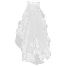  Velo da sposa corto con fiocco bianco, design romantico, fatto a mano,
