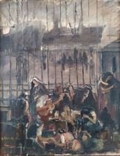 Scena Porto Gli Emigranti Dipinto Olio Italiano Realista Originale Dopoguerra Firmato