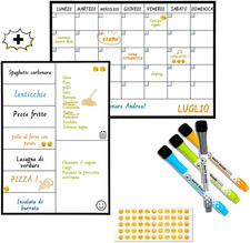 SB® PACK Calendario Magnetico Mensile A4 + Lavagna Magnetica Settimanale A4 + 4 
