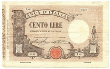 100 LIRE BARBETTI GRANDE B MATRICE LATERALE TESTINA DECRETO 07/04/1922 BB/BB+