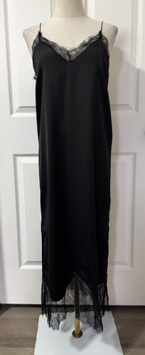 Nwt black satin lace slip - black,