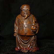 Statua 3 pollici vecchio bosso intagliato a mano uomo ricco dio della ricchezza decorazione tavola