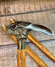 Bastoncini da passeggio in legno vittoriani antichi manico testa di coniglio ...