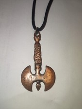 COLLANA CIONDOLO METALLO SCURE LABRYS ASCIA BIPENNE OTTONE C115