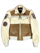 Giacca in pelle con cappuccio marrone e panna NAPAPIJRI full zip con tasca ricamata taglia L