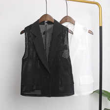 Donna Traforato Gilet Giacca Canotta Cardigan Estivo senza Maniche