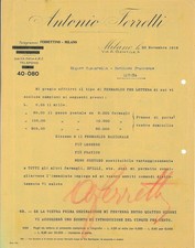 Lettera int. ANTONIO FERRETTI. Fermagli per lettera, Cancelleria. Milano 1918