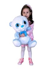 Grande Peluche Orso Panda 45cm Bianco Blu Pastello Occhi Glitter Nascita Maschio
