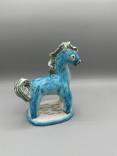 Statuina scultura metà secolo Guido Gambone cavallo Italia smalto blu in piedi