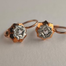 Orecchini vintage in oro rosa 18 carati, diamante taglio rosa antico art déco