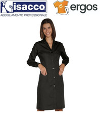 Isacco CAMICE da Lavoro da Donna con Manica Lunga Nero Bottoni Pressione Tasche