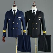 Costume uomo capitano compagnia aerea giacca pantaloni pilota blazer aviatore uniforme cool